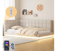 Biqzuya Canapé-Lit 90x200 cm Multifonction avec Éclairage LED, Ports USB et Sommier à Lattes - Tissu Velours Doux Béige Confortable