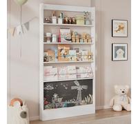 Biqzuya Étagère à Livres 4 Niveaux 100x10x180 cm, Étagère Bibliothèque pour Enfants avec Tableau Noir à Peindre, Meuble de Rangement pour Rangement Bureau, Bibliothèque Murale pour derrière la Porte