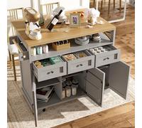 Biqzuya Îlot de Cuisine 118x43x98 cm, îlot Central avec Rangement Multifonction, Desserte de Cuisine Mobile roulettes, Buffet séparateurs Amovibles et Porte-Serviettes