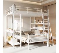 Biqzuya Lit à étage Cadre Métallique 140x200 cm - Lit Superposé Multifonction avec Compartiments de Rangement - Blanc, sans Matelas Inclus