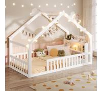 Biqzuya Lit d'enfant 90x190 cm en Pin, lit Bebe superposé à Barreaux avec Tête de Lit Style Maison, it Mezzanine 1 placel Style Minimaliste, sans Matelas