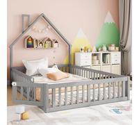 Biqzuya Lit Enfant Maisonnette 140x190 cm - Cadre en Pin Massif avec Sommier à Lattes (sans Matelas) - Style Minimaliste Anthracite Gris