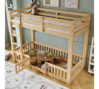 Biqzuya Lit Mezzanine 90x200 cm Pin et LVL avec Escalier Droit, Garde-Corps, Porte et Protection Anti-Chute - Espace Aménageable Libre Dessous - Natural