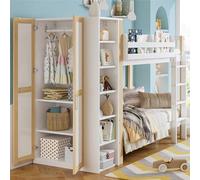 Biqzuya Lit Mezzanine Enfant avec 6 Étagères, Penderie- Lit Cabane Superposé 90x200cm Pin Massif + MDF, Gain de Place Maximal - sans Matelas