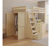 Biqzuya Lit Mezzanine Enfant avec Échelle Sécurisée à Rangements & Penderie Intégrée - Lit Cabane Superposé 90x200cm Bois Massif + MDF, nfant/Ado/Adulte (Bois Naturel)