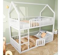 Biqzuya Lit superposé Enfant 90x200 cm en métal, lit Mezzanine avec escalier, lit Familial pour Enfants, Design loft, lit inférieur avec Porte ouvrable et refermable, sans Matelas