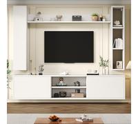 Biqzuya Meuble TV Mural et sur Pied 180x35x33.5 cm - Bibliothèque Murale avec vitrines (Set 4 éléments) - Mur médias INCL. Console TV, étagère et 2 Panneaux muraux, téléviseurs jusqu'à 80"