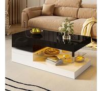 Biqzuya Table Basse Moderne avec Éclairage LED Ambiance, Contrôle par APP et Bluetooth, Plateau en Verre & Surface Haut Brillant, Design Noir et Blanc pour Salon, 90x45x35,5 cm