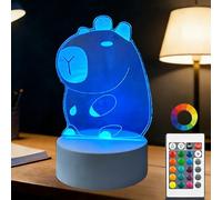 BIRBANN 3D Veilleuse Capybara pour Enfants, Lampe de chevet, Veilleuse pour Enfants avec Fonction de Gradation Tactile avec télécommande, 16 couleurs changeantes Lampe animal, cadeau bebe
