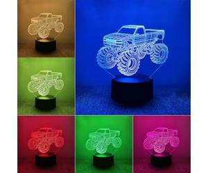 BIRBANN Veilleuse Monster-Truck 3D, Lampe 3D Monster Jam pour Enfants, Lampe Enfant avec 7 Couleurs Changeantes, Décoration Chambre Garçon, Veilleuse Bébé et Lampe Veilleuse Enfant pour Cadeau