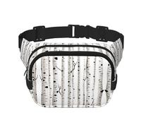 Birch Tree Sac banane carré double couche Sac de poitrine Sac à bandoulière Sac de course à pied Voyage Randonnée, Noir , Taille unique