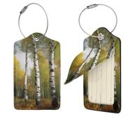 Birch Trees - 1 étiquette de voyage en cuir synthétique avec dos intégral pour bagages, étiquettes personnalisées pour sacs, valises avec boucle en métal