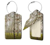 Birch Trees Lot de 2 étiquettes de voyage en cuir synthétique pour valises avec dos intégral pour intimité, étiquettes personnalisées pour sacs, valises avec boucle en métal