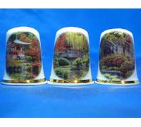 Birchcroft China Lot de 3 dés à Coudre en Porcelaine - Jardins et ponts Japonais