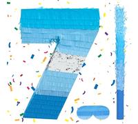 Birchio Ensemble piñata en forme de chiffre 7 avec bandeau pour les yeux et chauve-souris (40,6 x 28,9 x 10,2 cm), parfait pour les fournitures de fête d'anniversaire, décoration d'anniversaire sur le