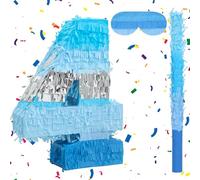 Birchio Kit piñata numéro 4 avec bandeau pour les yeux et batte (41 x 29 x 10 cm), parfait pour les fêtes d'anniversaire, les blocs de construction, les anniversaires, la décoration