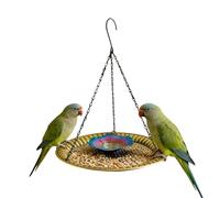 Bird Bath, Exterior Hanging Water Basin, Sturdy Chain with Metal Tray, Suspended Heavy Duty Feeding Device, Rust Resistant Construction with Floral Design, Backyard Ornament for Deck and Fence