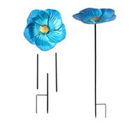 Bird Bath Feeder, Standing Garden Bowl, Blue Flower Design, Sturdy Weatherproof Material, Stable Pedestal Base, Perfect for Backyard Lawn Decor, Porch Wildlife Watching, Outdoor Decks