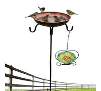 Bird Bath Feeder - Vintage Metal Hook Stake Bowl, Outdoor Water Station with Durable Rust Resistant Design, Wildlife Attraction Ornament, Garden Yard Patio Pathway Lawn Park Hummingbird Finch Usage