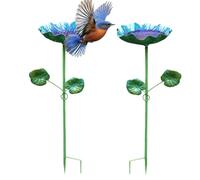 Bird Bath for Outside - 2 Pieces Iron Art Flower Shape | Outdoor Metal Feeder Bird Bath for Hummingbird and Bee, Patio Yard Courtyard with Backyard Lawn, Garden Art Decor
