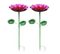 Bird Bath for Outside - 2 Pieces Iron Art Flower Shape | Outdoor Metal Feeder Bird Bath for Hummingbird and Bee, Patio Yard Courtyard with Backyard Lawn, Garden Art Decor