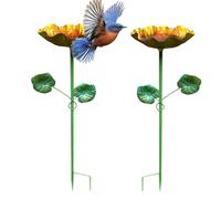 Bird Bath for Outside - 2 Pieces Iron Art Flower Shape | Outdoor Metal Feeder Bird Bath for Hummingbird and Bee, Patio Yard Courtyard with Backyard Lawn, Garden Art Decor