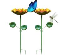 Bird Bath for Outside - 2Pcs Iron Art Flower Shape Metal Feeder Bird Bath