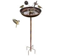 Bird Bath for Outside - Heavy Duty Metal Stake, 85cm Tall Bee Watering Station with Solar Hummingbird Design, Decorative Garden Pedestal, Outdoor Yard Art, Farm Patio Basin for Wild Birds