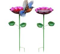 Bird Bath Outdoor, 2 Piece Iron Flower Design, Metal Feeder Water Dish Set, Garden Wildlife Station Decor, for Hummingbird Bee Patio Yard Courtyard Backyard Lawn Nature Attraction Use