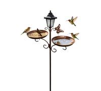Bird Bath Outdoor | Bird Feeding Bath Tray with LED Solar Light | Large Cap