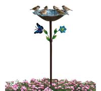 Bird Bath Stake - Metal Butterfly Flower, Garden Decor Outdoor Water Bowl for Birds Ornamental Yard Basin for Backyard Patio Lawn Porch Pathway Balcony Deck Fence Pond Garden Use