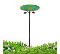 Bird Bath - Vintage Metal Rustproof Stakes, Outdoor Garden Bath Bowl Feeder, Antique Style Pedestal Station, Weatherproof Yard Ornament, Decorative Basin for Patio Deck Porch Backyard Outside Decor