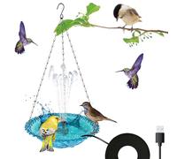 Bird Bath with USB Charging Fountain Pump, Waterproof Hanging Hummingbird Feeder and Bath Combo, Solar-Powered Garden Decoration for Patios, Lawns, Balconies, Outdoor Spaces