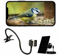Bird Box Camera WiFi 4MP - Caméra solaire pour nichoir à oiseaux pour surveillance de l'entrée du nichoir, vue en direct sur application téléphonique, vision nocturne, alertes de mouvement, caméra de