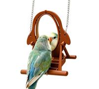 Bird Cage Mirror - Interactive Swing Toy, Parrot Training Perch Stand | Bird Activity Mirror - Perching Play Center for Daily Exercise | Acrylic Mirror Wooden Stand with Feeding Cup Training Toy