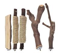 Bird Cage Perch - Wooden Grinder Branch | Parrot Climbing Stand | 26cm, 5-Piece Set, Textured Natural Wood, Claw Grinding Perch for Parrots, Parakeets, Cockatiels & Macaws, Climbing, Play & T