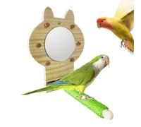 Bird Cage Perches - Wooden Cockatiel Perch with Mirror, Decorative Parrot Stand, Cockatiel Cage Accessories, Parrot Entertainment Toys | Cork Chew Perch for Parakeets Lovebirds Finches Canaries