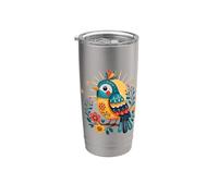Bird Color Life Spring Summer Floral Abstract Art Aesthetic Gobelet isotherme en acier inoxydable double paroi