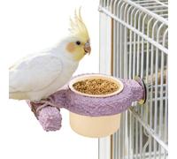 Bird Feeder Bowl, Parakeet Cage Food Cup, Clear Hanging Feeding Container with Perch Rod, Detachable Seed Holder with Anti Scatter Design, Aviary Feeding Dish for Conure Canary Cockatiel Cockatoo Love