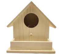 Bird Feeder House, Wooden Hanging Cottage, Outdoor Pole Shelter, Decorative Nesting Box, Weatherproof Design Feature, for Patio, Garden, Yard, Balcony, Outdoors Space, Home, 6.89x7.17x6.77 inches