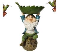 Bird Feeder, Leaf Shaped Bird Bath Tray with Resin GNOME Statue, 4.13x6.69 inches Decorative Waterer for Lawn, Patio, Deck, Garden, Outside House and Backyard Decorate