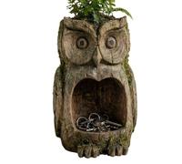 Bird Feeder - Owl Shaped Garden Decor, Resin Sparrow Feeding Station with Hand Painted Finish, Weather Resistant Drainage Design, Ideal for Backyard Patio Porch Lawn Display