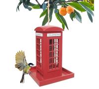 Bird Feeder - Red Telephone Box Wooden Birdfeeder - Hangable Red Phone Booth Bird Feeder - For Garden Backyard Balcony Yard Porch Patio