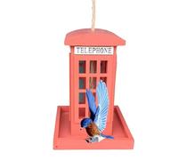 Bird Feeder Red Telephone - Stylish Box Shape Wooden Spill, Resistant Birdfeeder Hangable Phone, Booth Outdoor Garden Backyard Balcony | Outdoor Garden Backyard Balcony Porch Yard Sleek