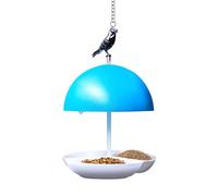 Bird Feeder Roof, Rainproof Metal Food Dispenser, 10.24x6.3x6.3 inches, Rust Resistant Build, Wide Design for Attracting Bluebirds, Outdoor Birdwatching, White and Blue