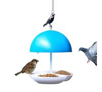 Bird Feeder Tray Cover, Metal Rainproof Food Dispenser, 10.24x6.3x6.3 inches, Birds Feeding Station, Capacity Seed Holder for Attracting Bluebirds All Weather, White and Blue
