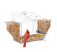 Bird Feeder Window, Clear Acrylic Feeder, Squirrel Proof Design, Easy Mount Pet Food Storage, Transparent Viewing, 13.39x8.07x4.09 inches, for Macaws, Sparrows, Outdoor