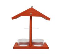 Bird Feeder - Wood 20x10.5x23cm | Garden Feeding Station for Oriole, Weather Resistant Double Cups Bird Feeder | Outdoor Patio Deck Balcony Porch Hanging Birds Feeding