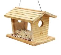 Bird Feeder - Wooden Squirrel Proof House, Weatherproof Feeding Station with Overhanging Roof, Sustainable Solid Cedar, Transparent Seed Level Window, for Wild Finches and Backyard Trees