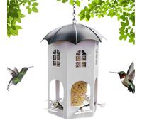 Bird Feeders, Waterproof Finch Outside, 5.91x5.91x8.66 inches, Clear Window Viewing Station, Weather Resistant Seed Holder for Backyard Patio, Birds Watching, White and Blue